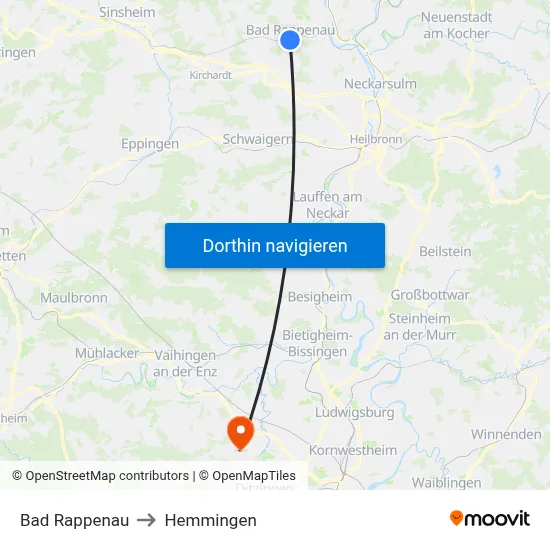 Bad Rappenau to Hemmingen map