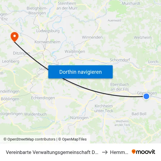 Vereinbarte Verwaltungsgemeinschaft Der Stadt Göppingen to Hemmingen map