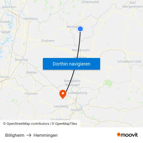 Billigheim to Hemmingen map