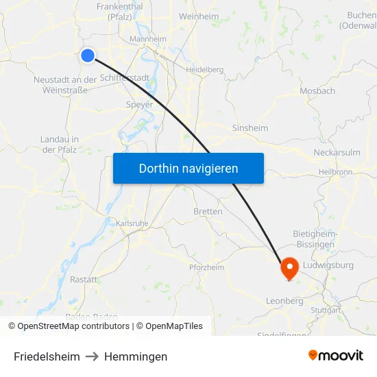 Friedelsheim to Hemmingen map