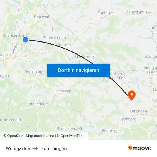 Weingarten to Hemmingen map