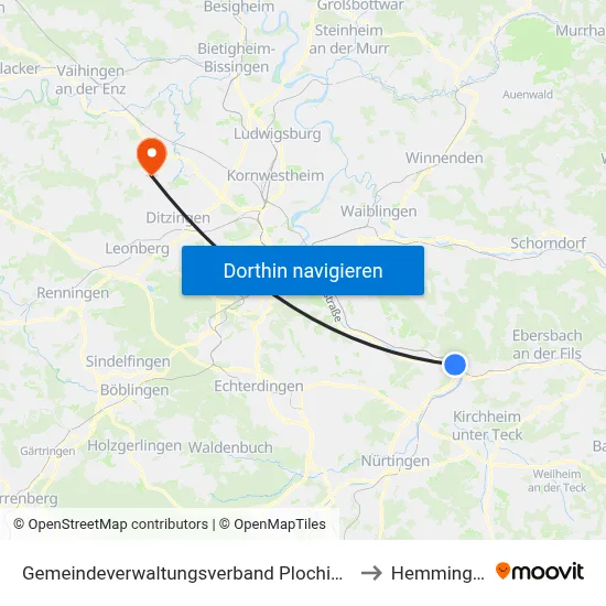 Gemeindeverwaltungsverband Plochingen to Hemmingen map