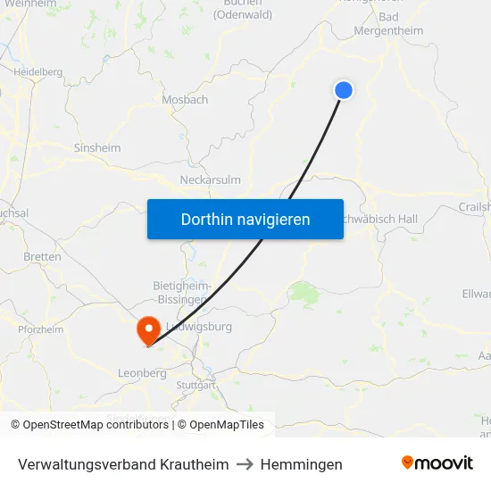 Verwaltungsverband Krautheim to Hemmingen map