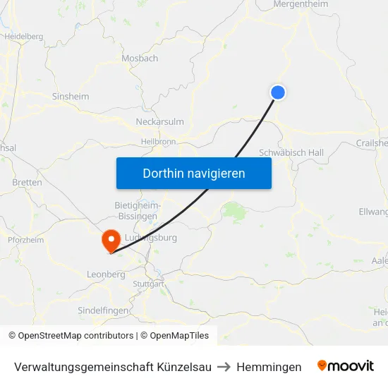 Verwaltungsgemeinschaft Künzelsau to Hemmingen map