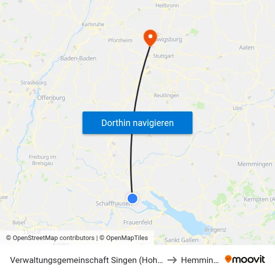 Verwaltungsgemeinschaft Singen (Hohentwiel) to Hemmingen map