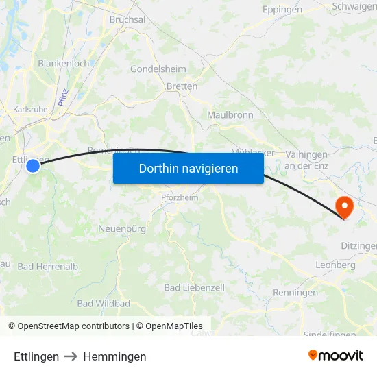 Ettlingen to Hemmingen map