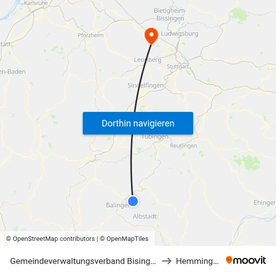 Gemeindeverwaltungsverband Bisingen to Hemmingen map