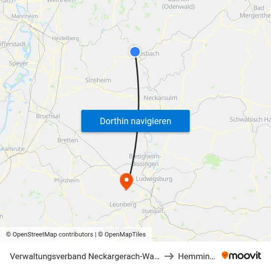 Verwaltungsverband Neckargerach-Waldbrunn to Hemmingen map