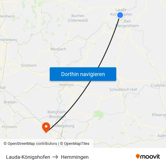 Lauda-Königshofen to Hemmingen map