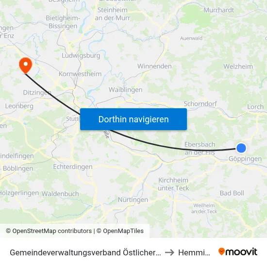 Gemeindeverwaltungsverband Östlicher Schurwald to Hemmingen map