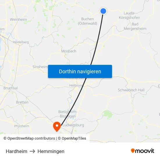 Hardheim to Hemmingen map
