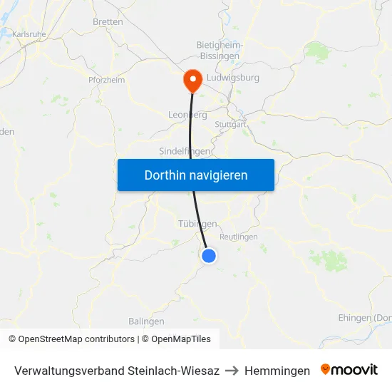 Verwaltungsverband Steinlach-Wiesaz to Hemmingen map