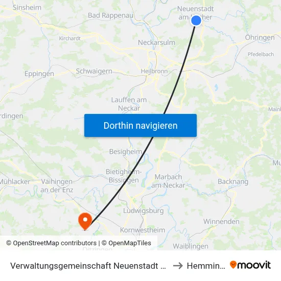 Verwaltungsgemeinschaft Neuenstadt am Kocher to Hemmingen map