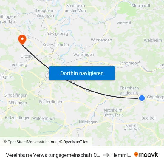 Vereinbarte Verwaltungsgemeinschaft Der Stadt Uhingen to Hemmingen map