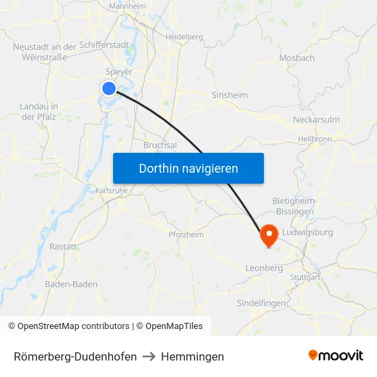 Römerberg-Dudenhofen to Hemmingen map