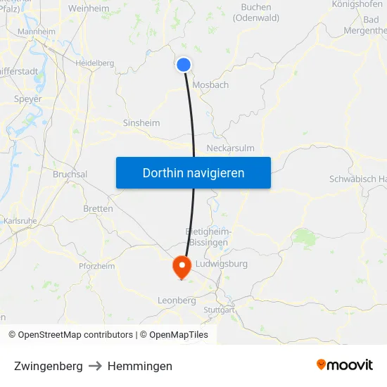 Zwingenberg to Hemmingen map