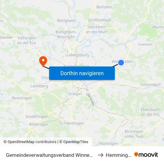 Gemeindeverwaltungsverband Winnenden to Hemmingen map
