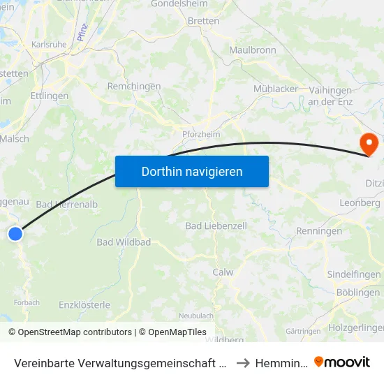 Vereinbarte Verwaltungsgemeinschaft Gernsbach to Hemmingen map