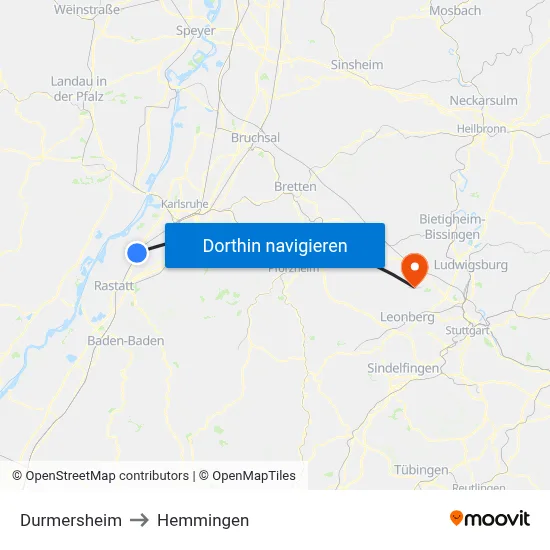 Durmersheim to Hemmingen map