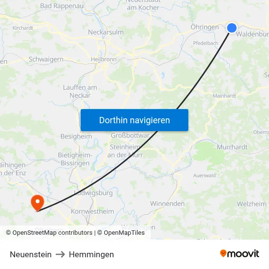 Neuenstein to Hemmingen map