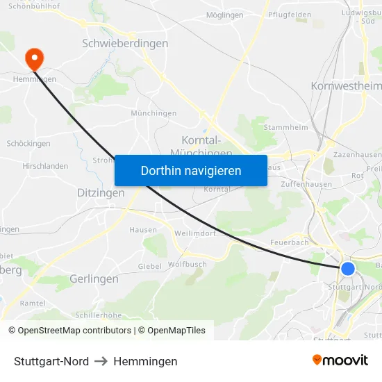 Stuttgart-Nord to Hemmingen map