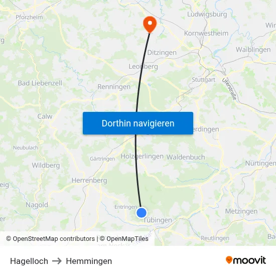 Hagelloch to Hemmingen map