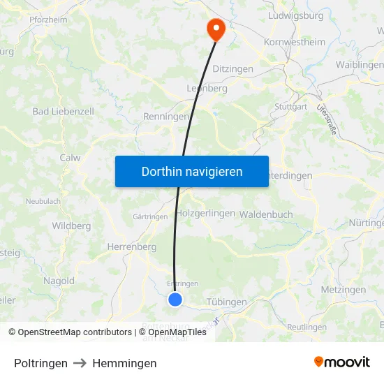 Poltringen to Hemmingen map