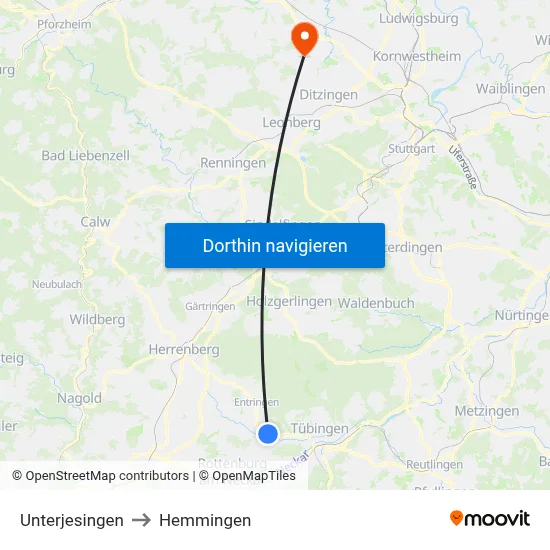 Unterjesingen to Hemmingen map