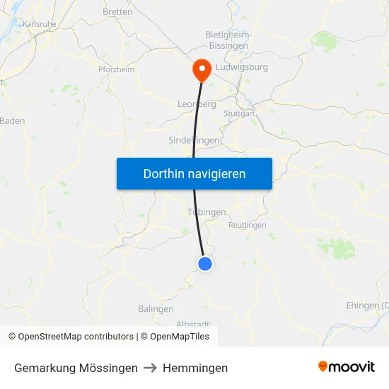 Gemarkung Mössingen to Hemmingen map