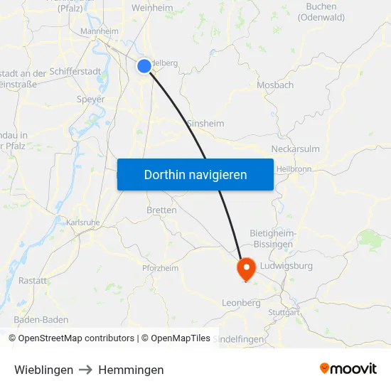 Wieblingen to Hemmingen map