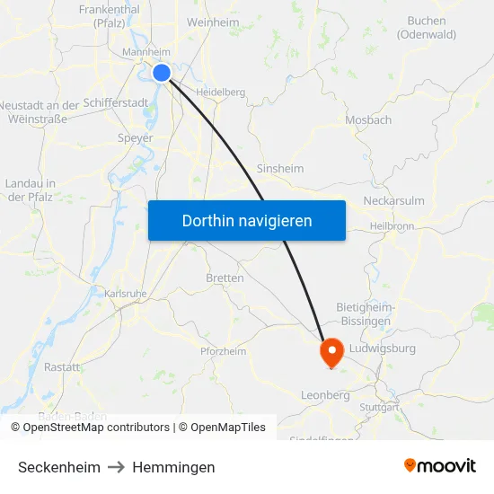 Seckenheim to Hemmingen map