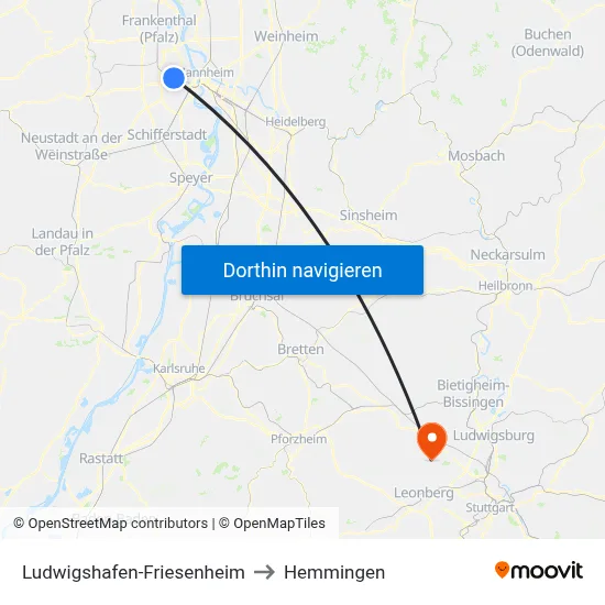 Ludwigshafen-Friesenheim to Hemmingen map