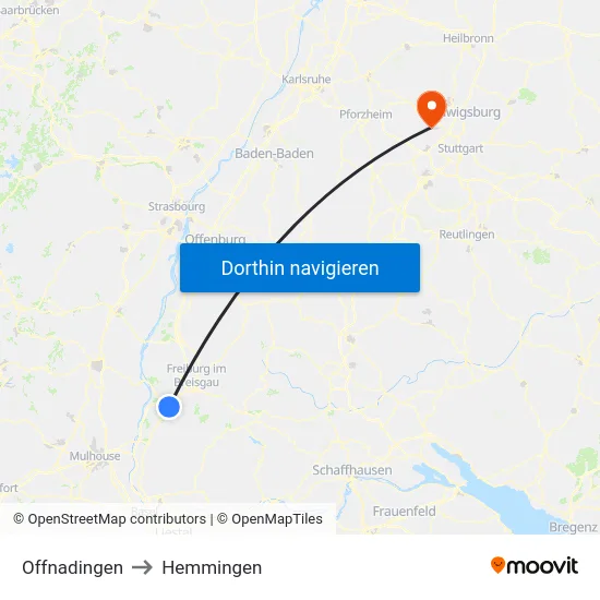 Offnadingen to Hemmingen map