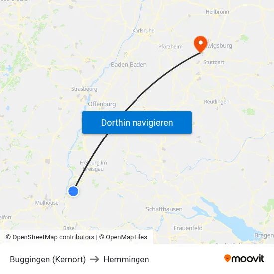 Buggingen (Kernort) to Hemmingen map