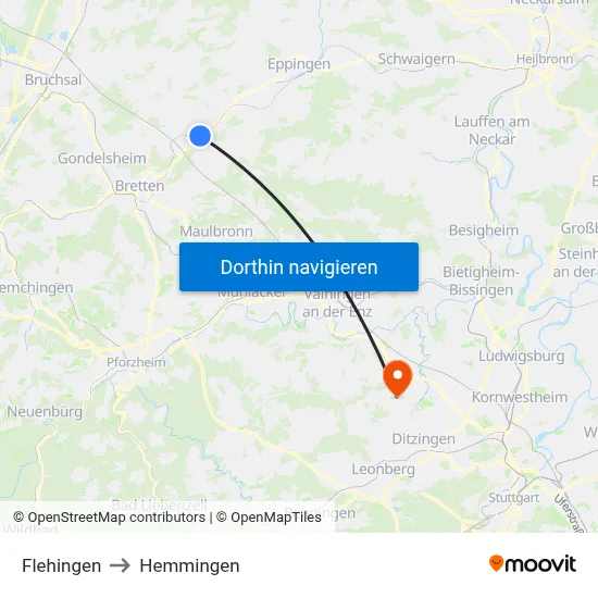 Flehingen to Hemmingen map