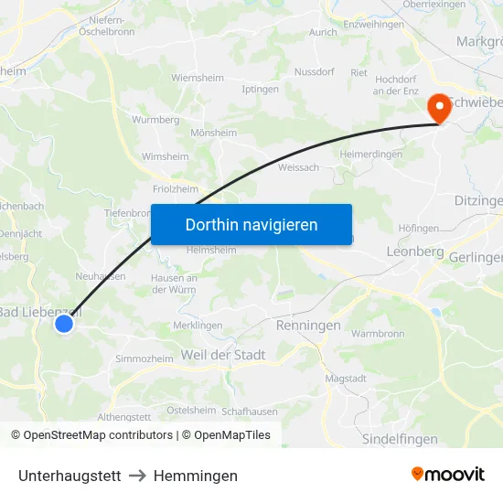 Unterhaugstett to Hemmingen map