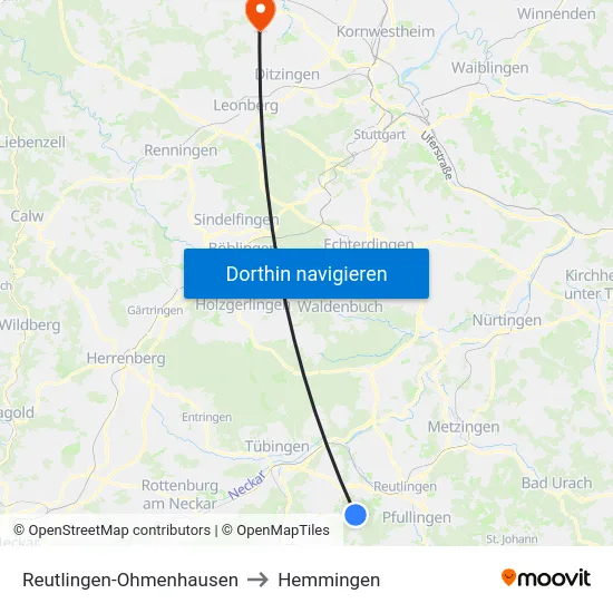 Reutlingen-Ohmenhausen to Hemmingen map