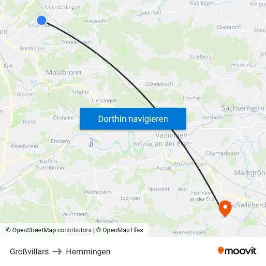 Großvillars to Hemmingen map