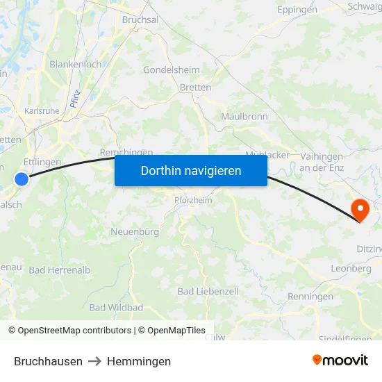 Bruchhausen to Hemmingen map
