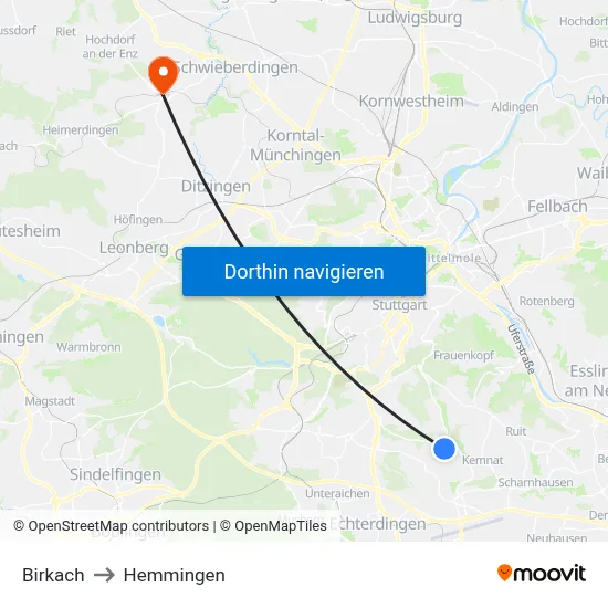 Birkach to Hemmingen map