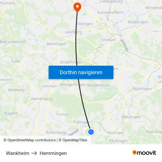 Wankheim to Hemmingen map
