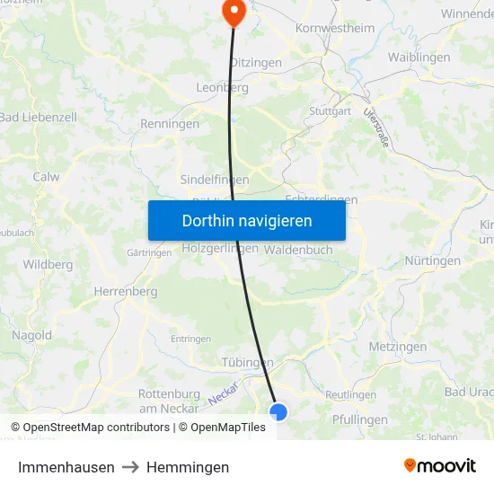 Immenhausen to Hemmingen map