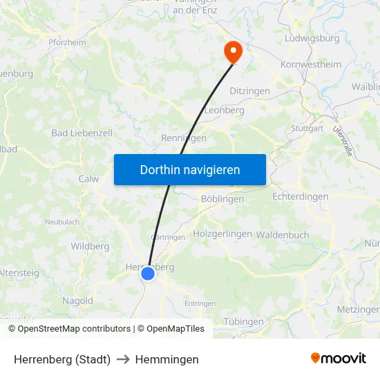 Herrenberg (Stadt) to Hemmingen map
