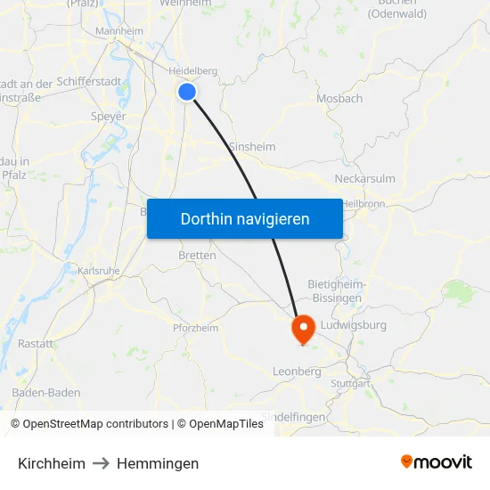 Kirchheim to Hemmingen map
