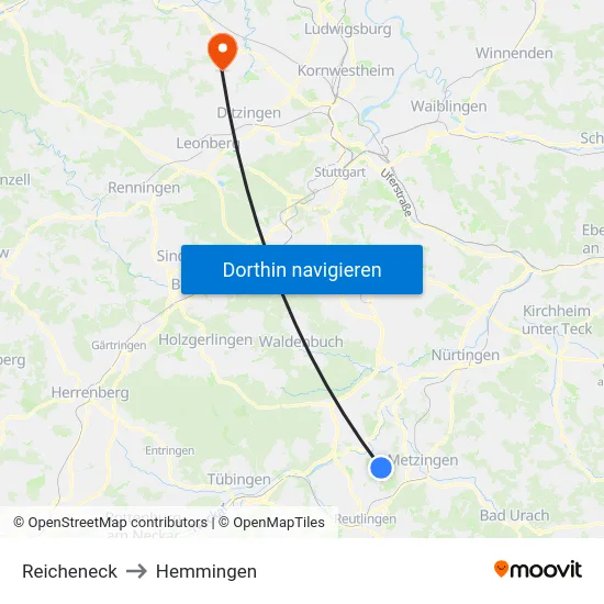 Reicheneck to Hemmingen map