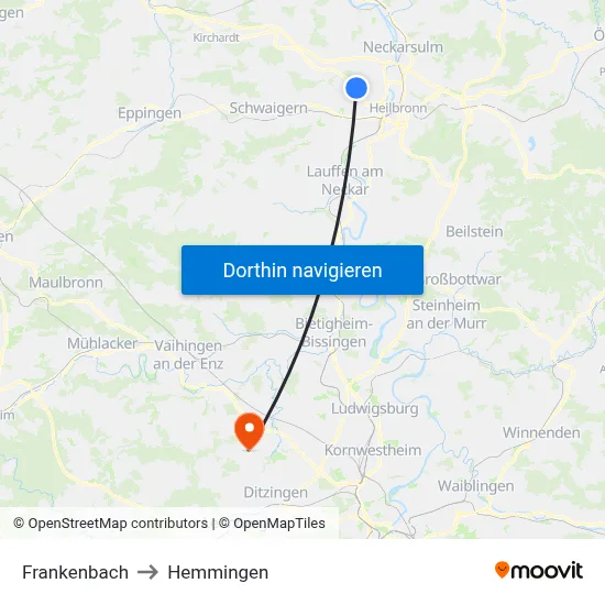 Frankenbach to Hemmingen map