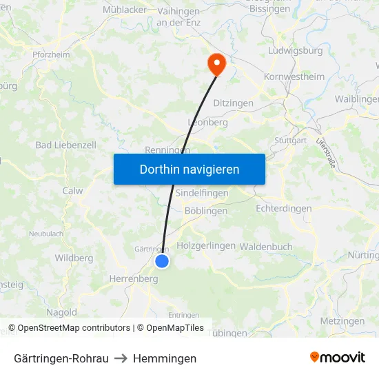 Gärtringen-Rohrau to Hemmingen map