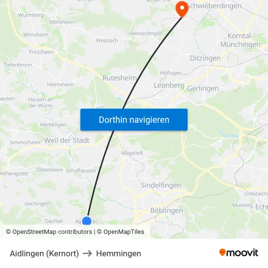Aidlingen (Kernort) to Hemmingen map
