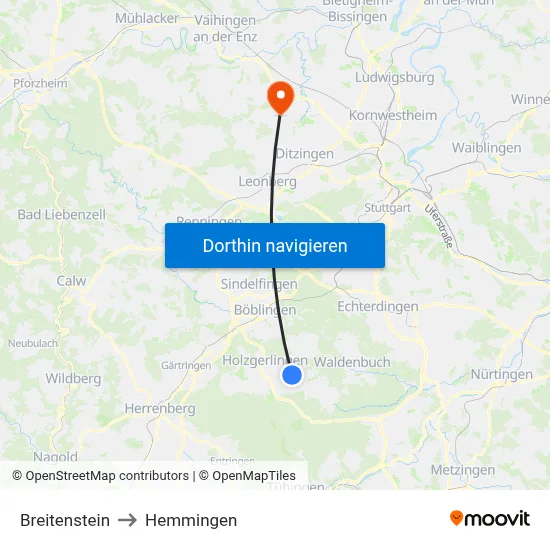 Breitenstein to Hemmingen map