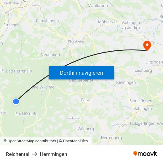 Reichental to Hemmingen map